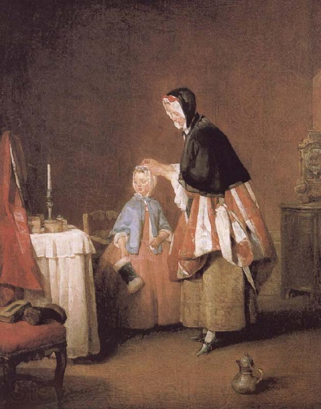 Jean Baptiste Simeon Chardin Dressed in the morning Norge oil painting art